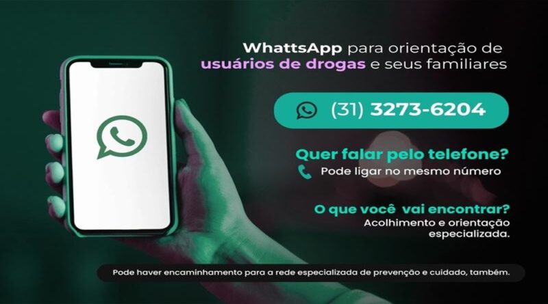 Usuários de drogas e familiares podem pedir ajuda especializada via WhatsApp em Minas